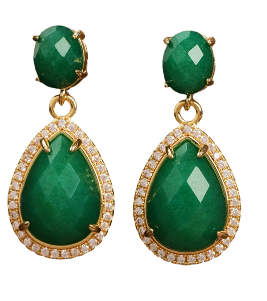 Luxurious Green Jade Gems Earrings