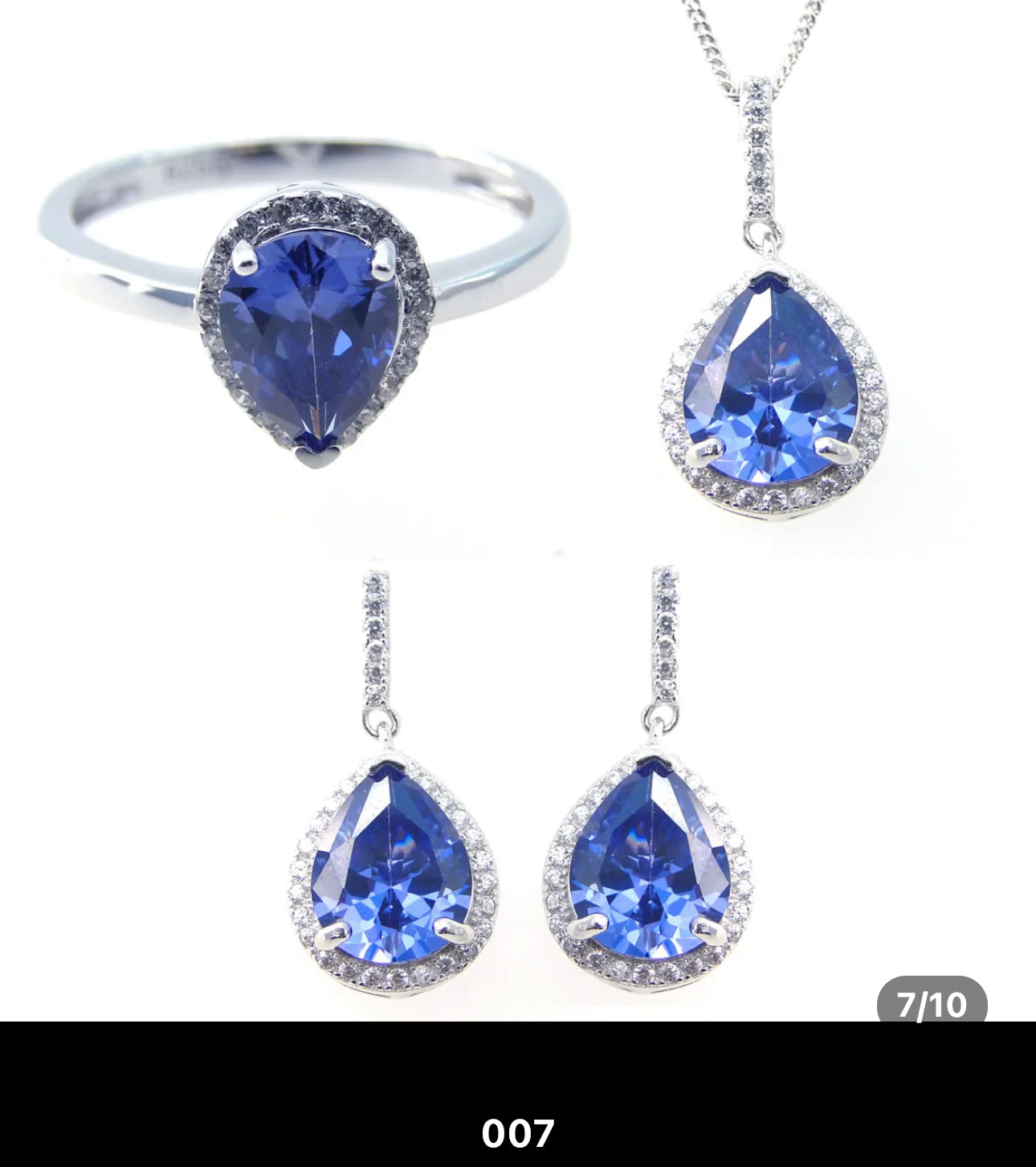 S925 Deep Bleu  Zirconia Waterdrop Jewelry Sets