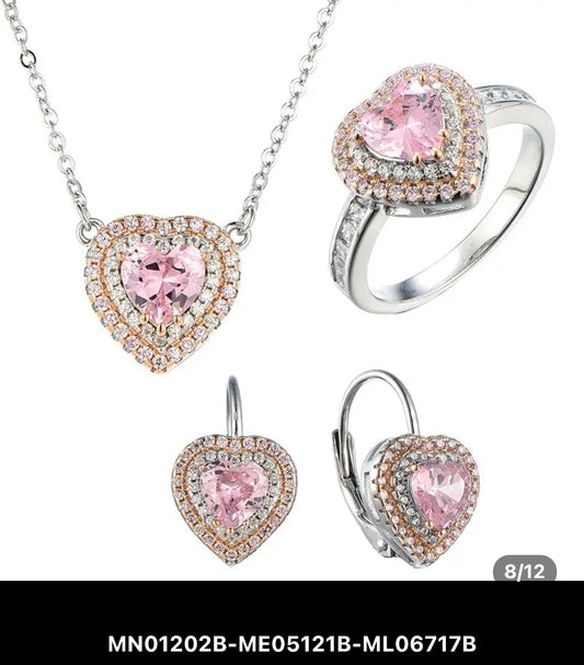 S925 Pink Zirconia Heart Jewelry Sets