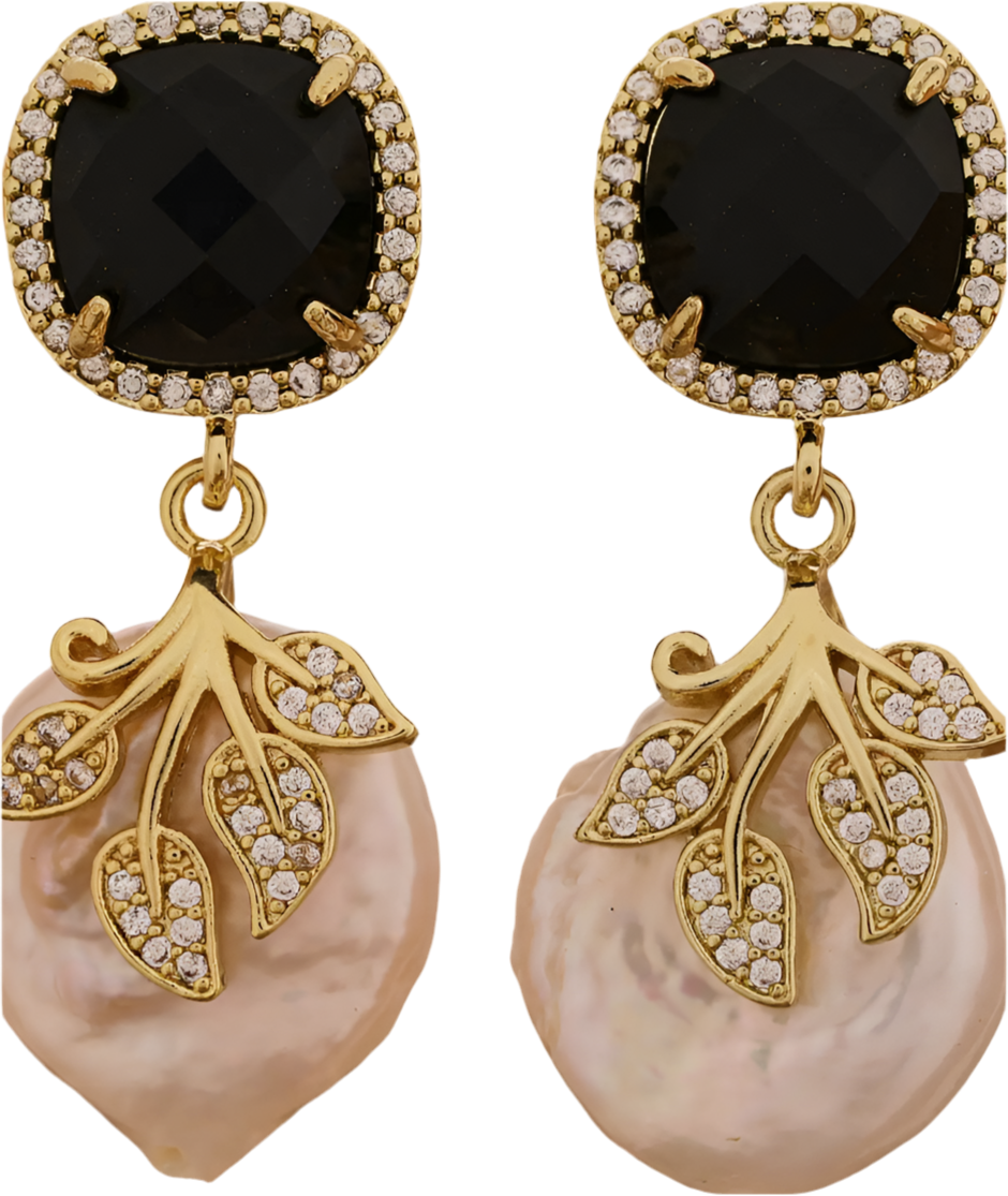 Luxurious  Black Agate Parel Gems Earrings