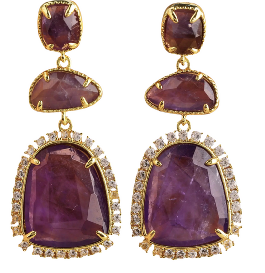 Luxurious Sadolite Amethyst Amazonite Gems Earrings