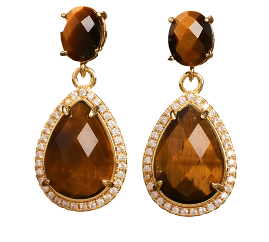 Luxurious Tiger Eyes Gems Earringss