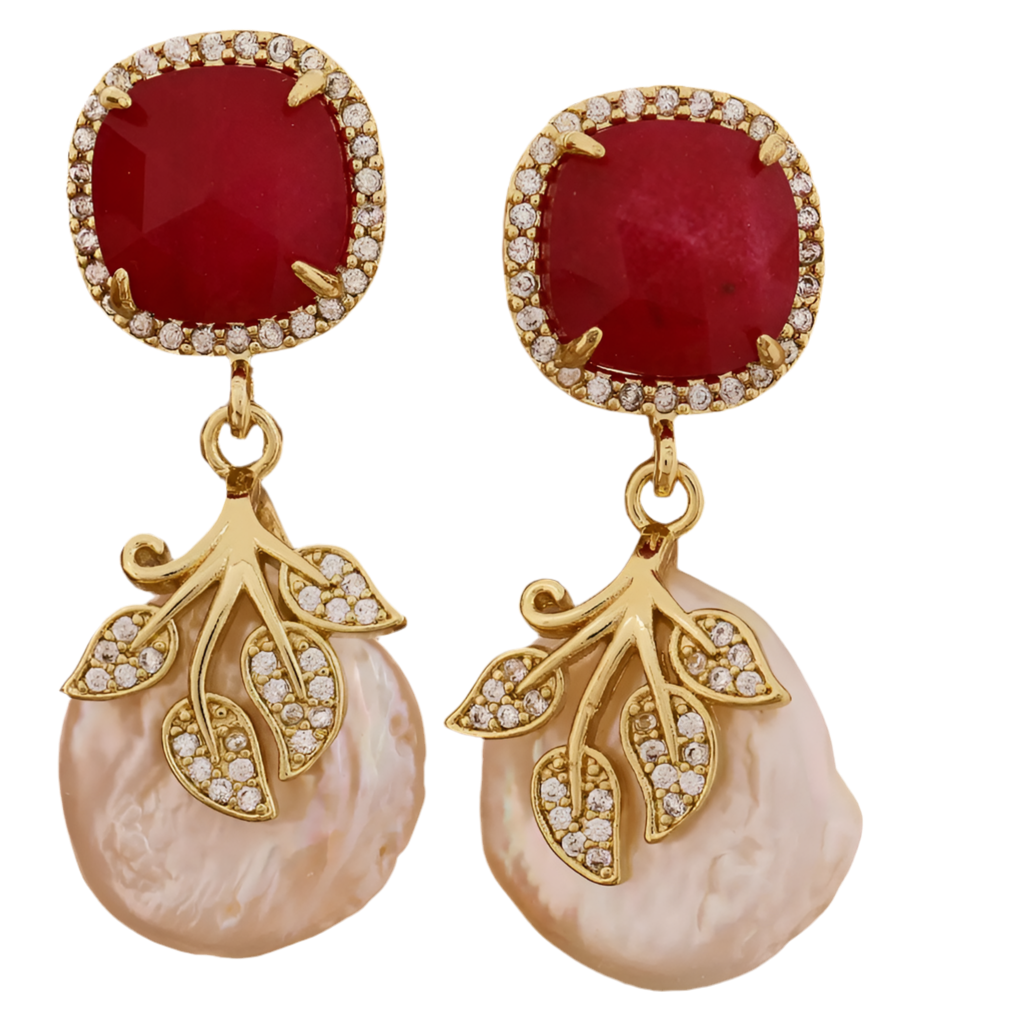 Luxurious Ruby Parel Gems Earrings