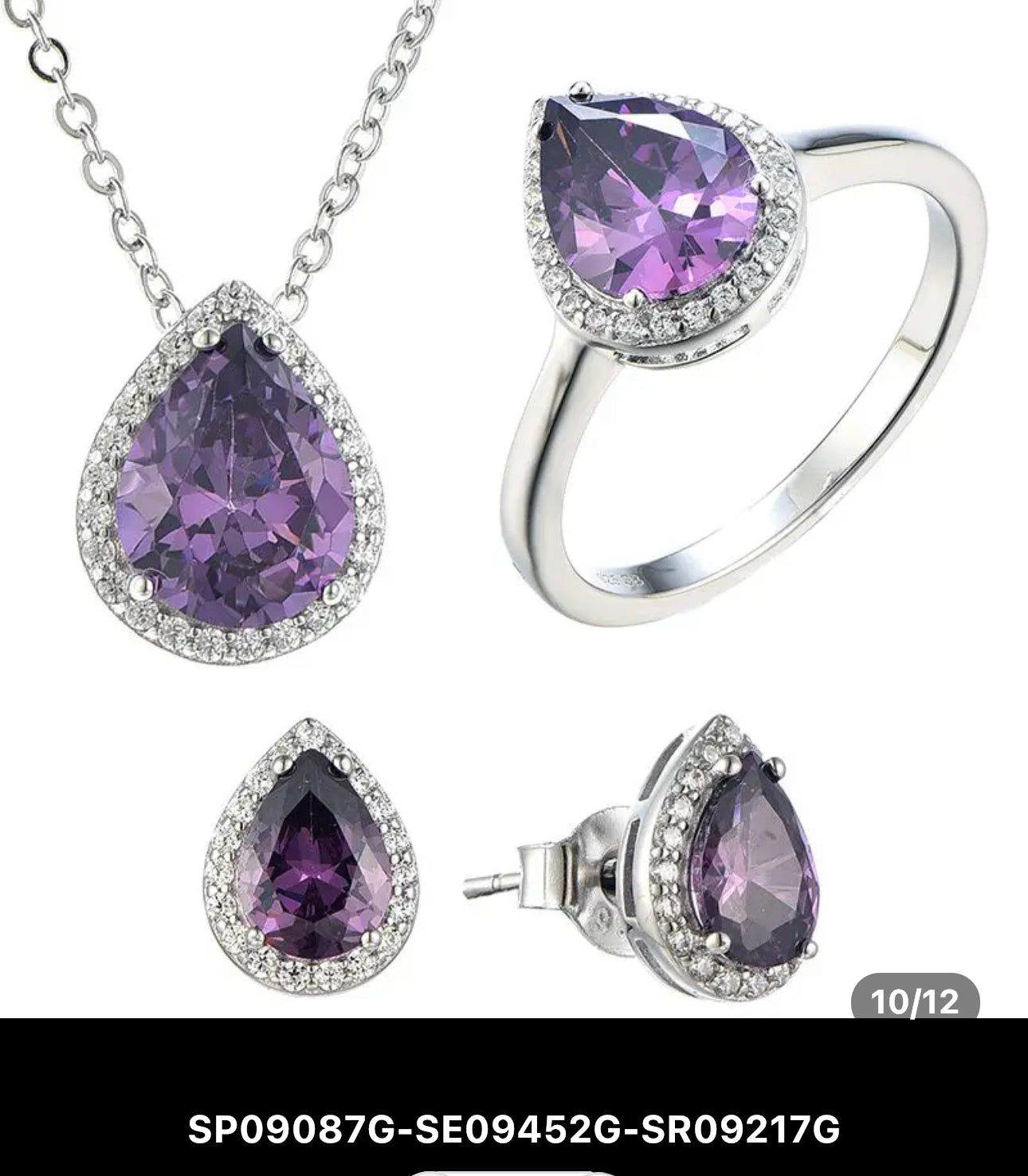 S925 Purples Zirconia Waterdrop Jewelry Sets