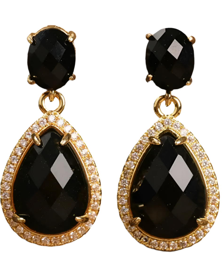 Luxurious Black Agate Gems Earrings