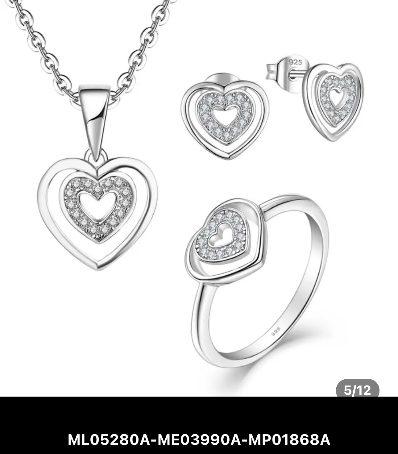 S925 White Zirconia Heart Jewelry Sets