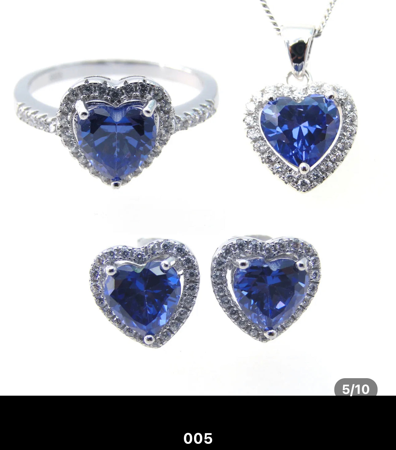 S925 Deep Bleu  Zirconia Heart Jewelry Sets