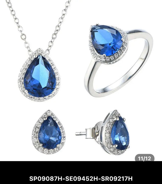 S925 Blue Zirconia Waterdrop Jewelry Sets