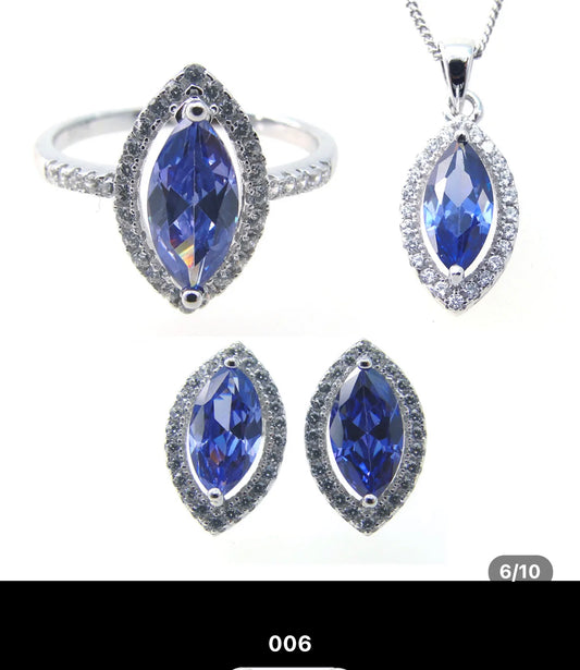 S925 Deep Bleu  Zirconia Round Jewelry Sets