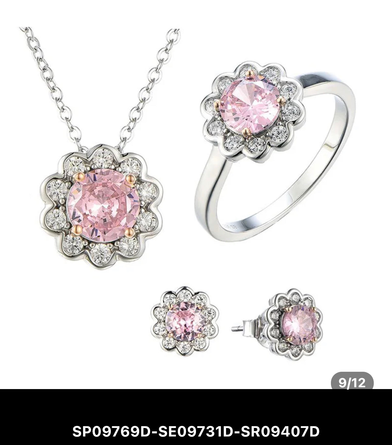 S925 Pink Zirconia Flowers Jewelry Sets