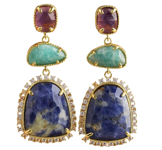 Luxurious Sadolite Amethyst Amazonite Gems Earrings